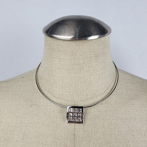 Butler Silver Tone Choker Necklace with Square Pendant